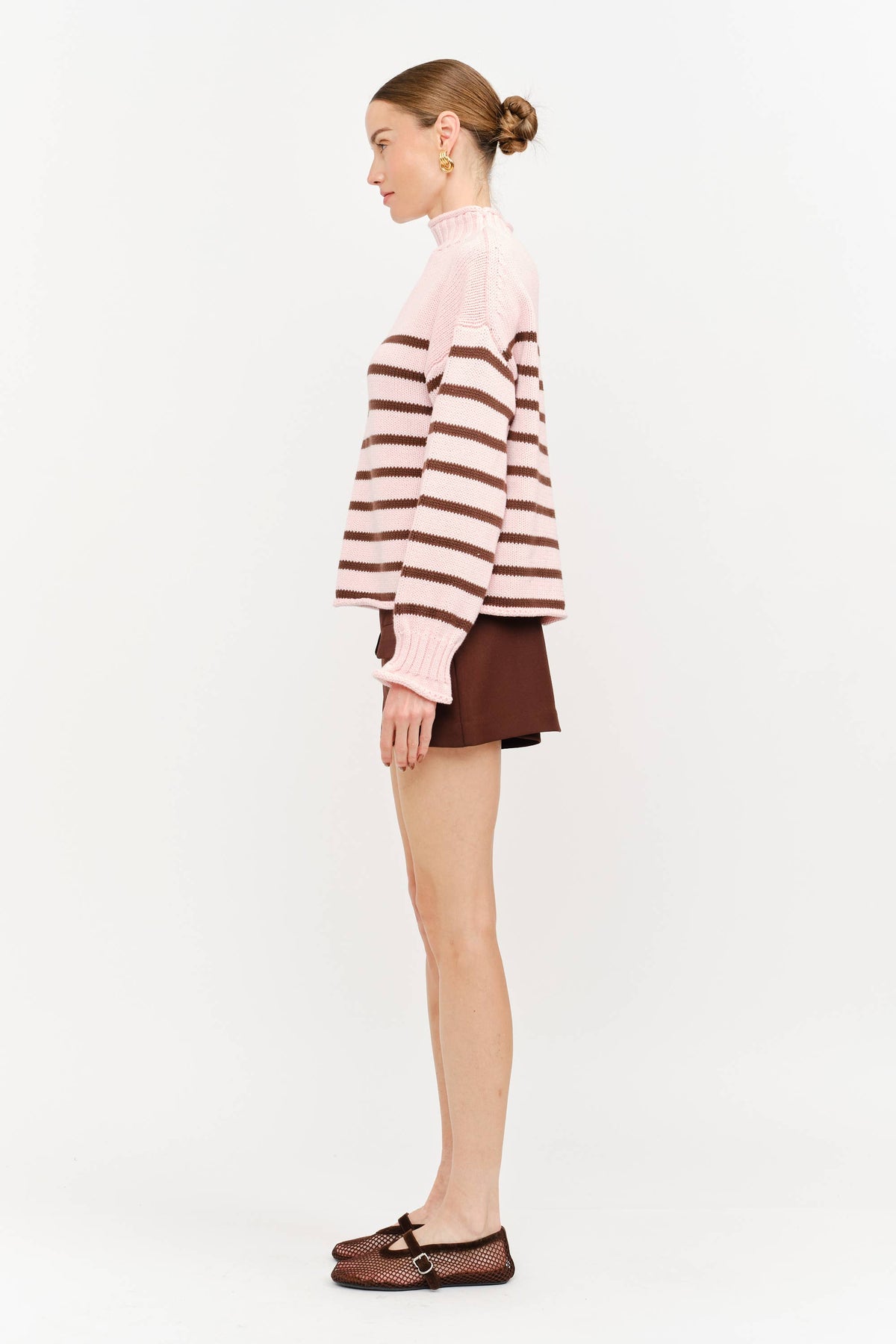 Skylar Cotton Striped Rollneck Sweater - Pink & Brown