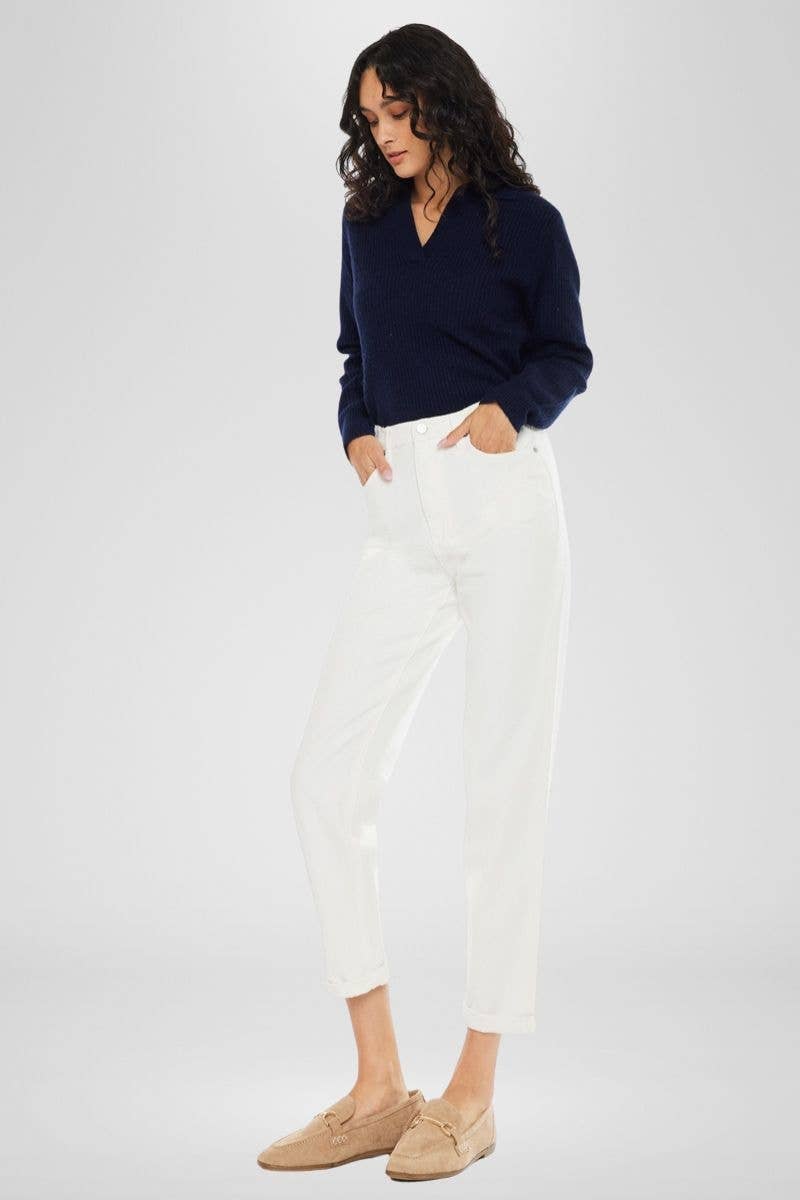 Paige Ultra High Rise White Mom Jeans