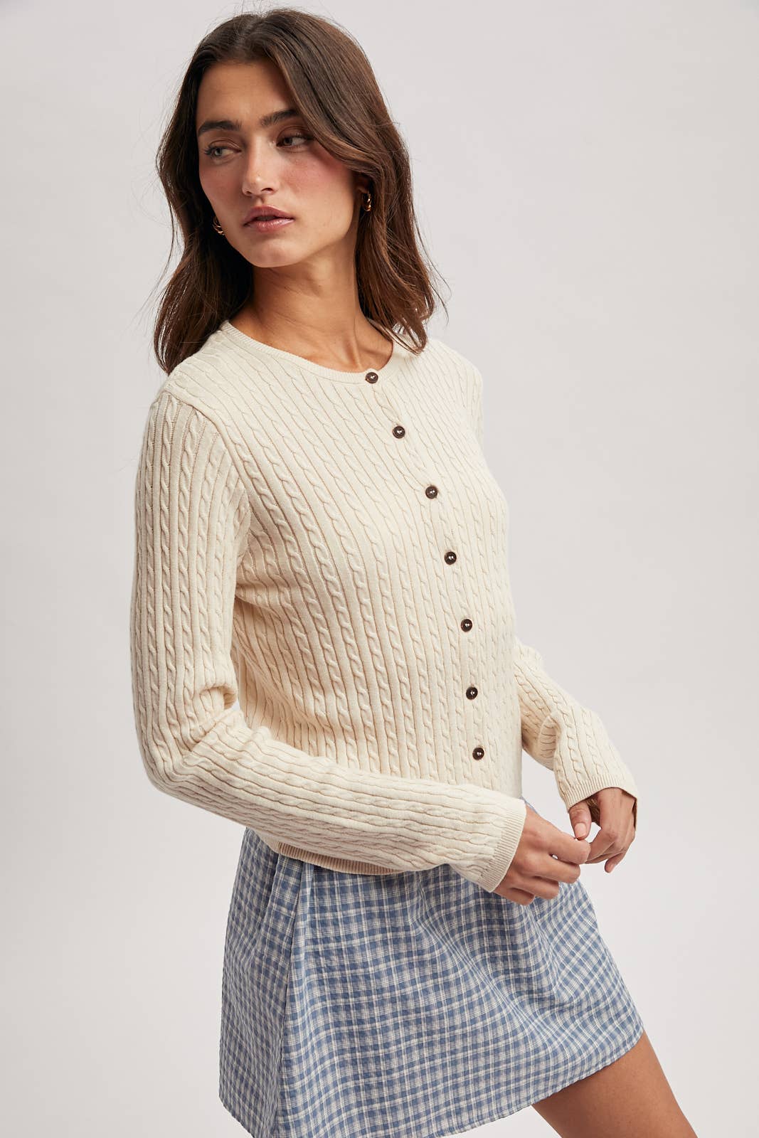 Mary Mini Cable Knit Button Up Cotton Cardigan