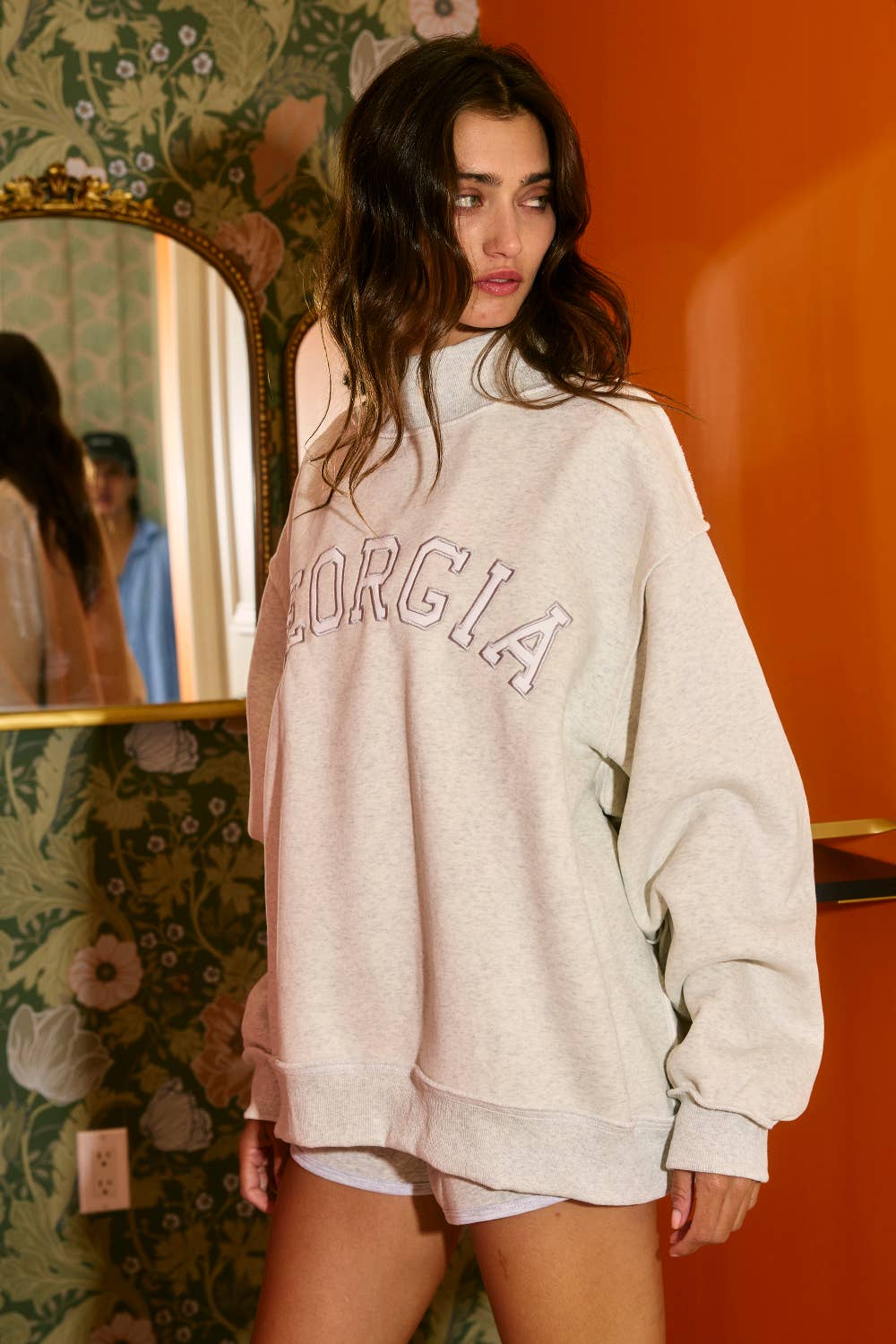 Georgia Embroidered Mock Neck Sweatshirt- preorder