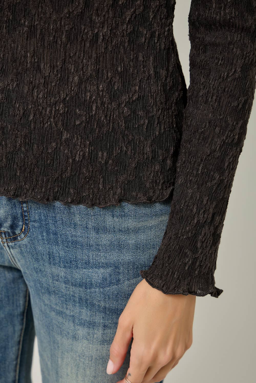 Lettuce Edge Textured Knit Top