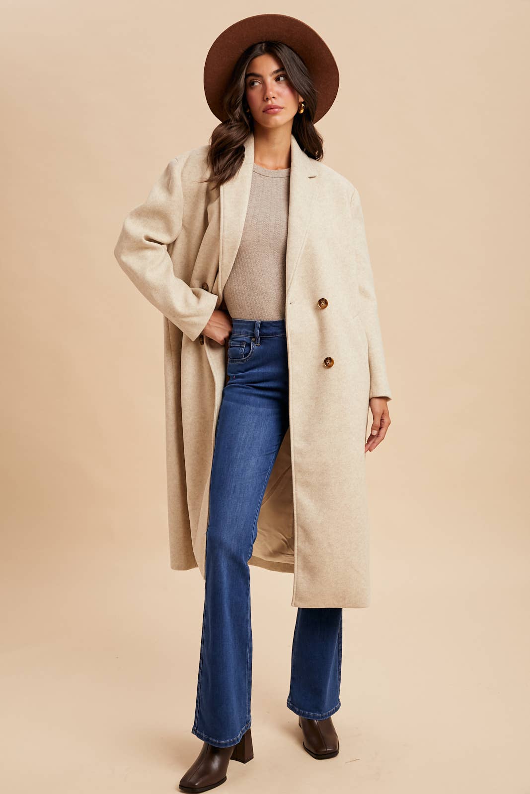 Frankie Felted Double Breasted Lapel Duster Coat