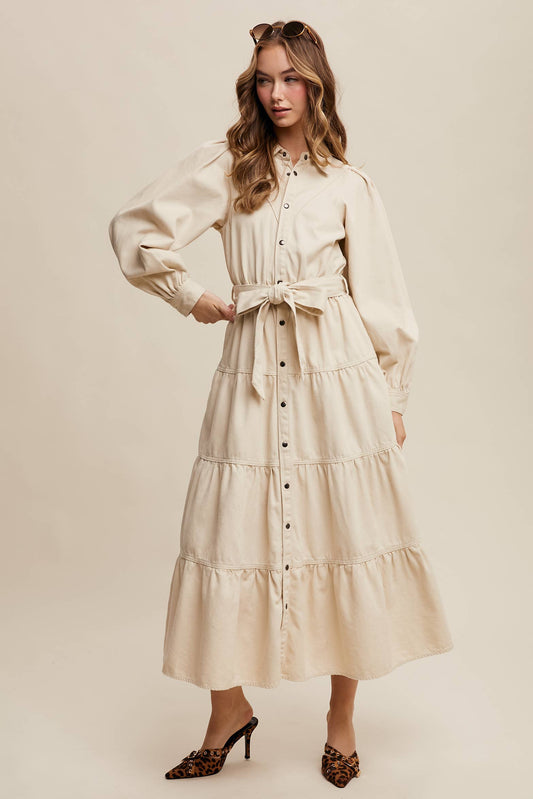 Aspen Utility Tiered Denim Midi Dress