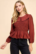 Rowan Ruffle Hem Smocked Detail Blouse