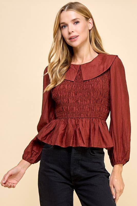 Rowan Ruffle Hem Smocked Detail Blouse