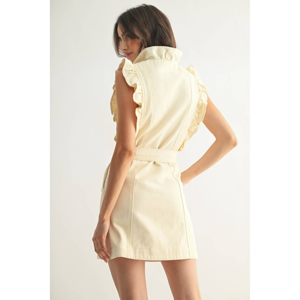 Camden Cream Denim Mini with Ruffle Detail