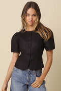 Ada Puff-Sleeve Button-Front Blouse