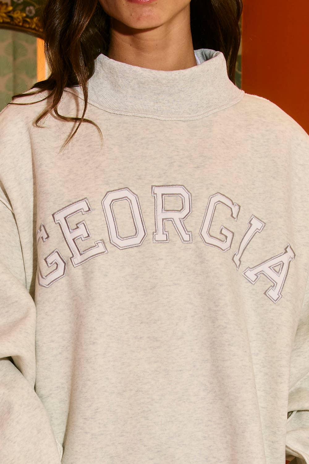 Georgia Embroidered Mock Neck Sweatshirt- preorder