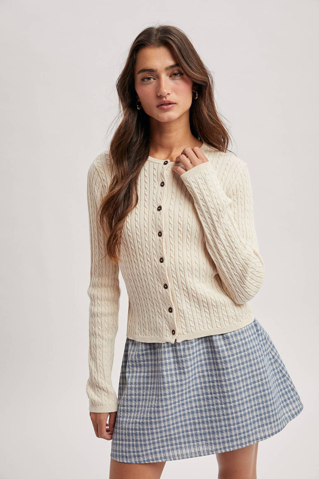 Mary Mini Cable Knit Button Up Cotton Cardigan