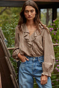 Giselle Cotton Gingham Ruffled Blouse