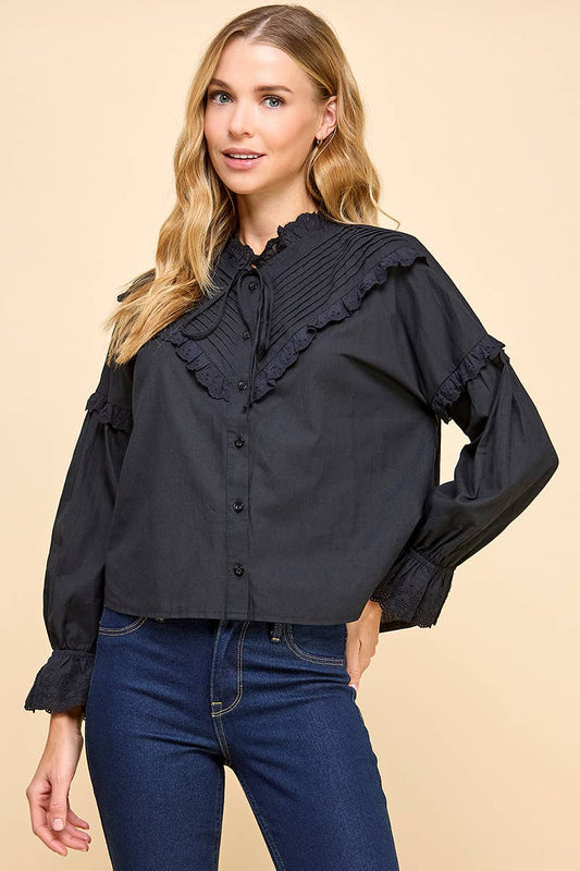Brielle Eyelet Lace Detailed Button Up Blouse