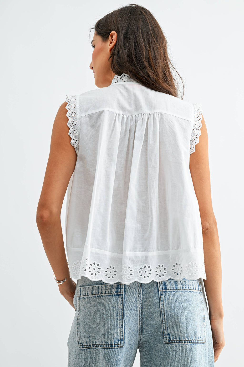 August Sleeveless Cotton Blouse With Eyelets