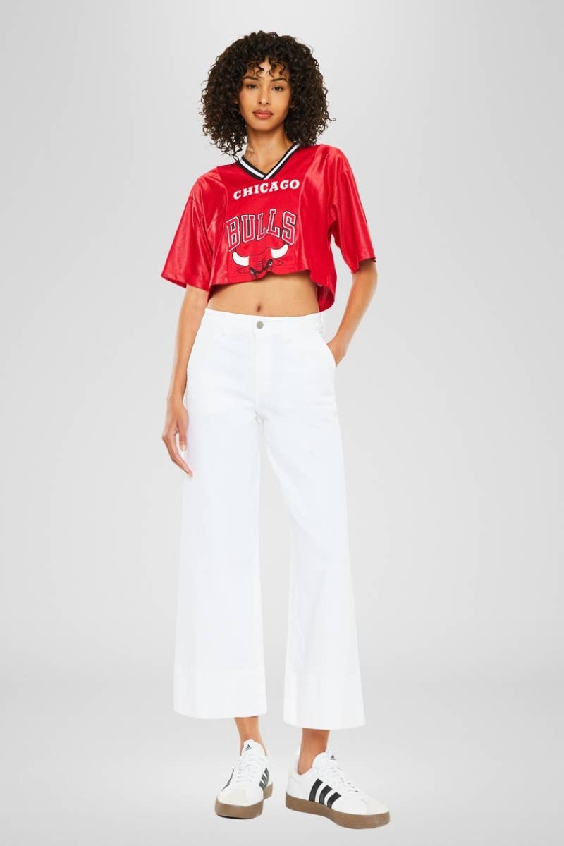Holly High Rise Cropped Wide Leg White Jeans- Kancan
