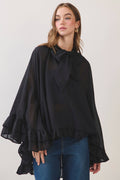 Blaire Tie Neck Ruffle Poncho Top
