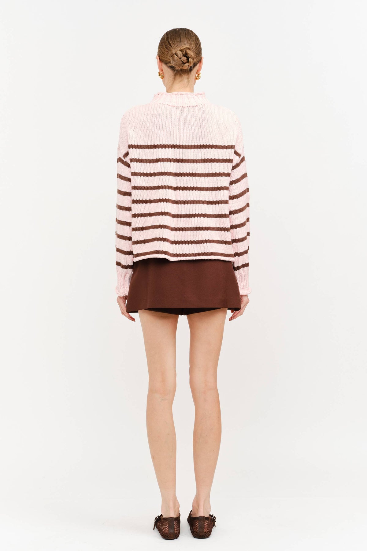 Skylar Cotton Striped Rollneck Sweater - Pink & Brown