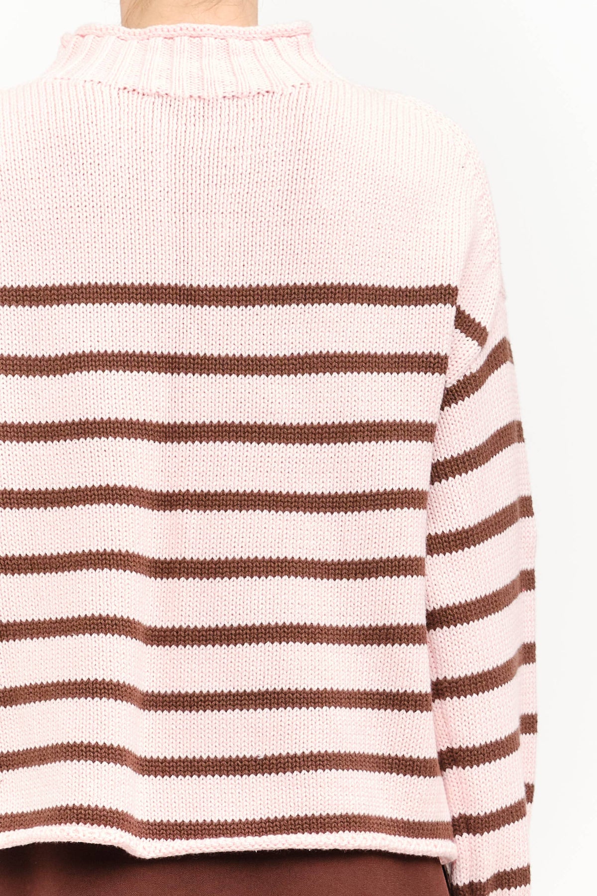 Skylar Cotton Striped Rollneck Sweater - Pink & Brown