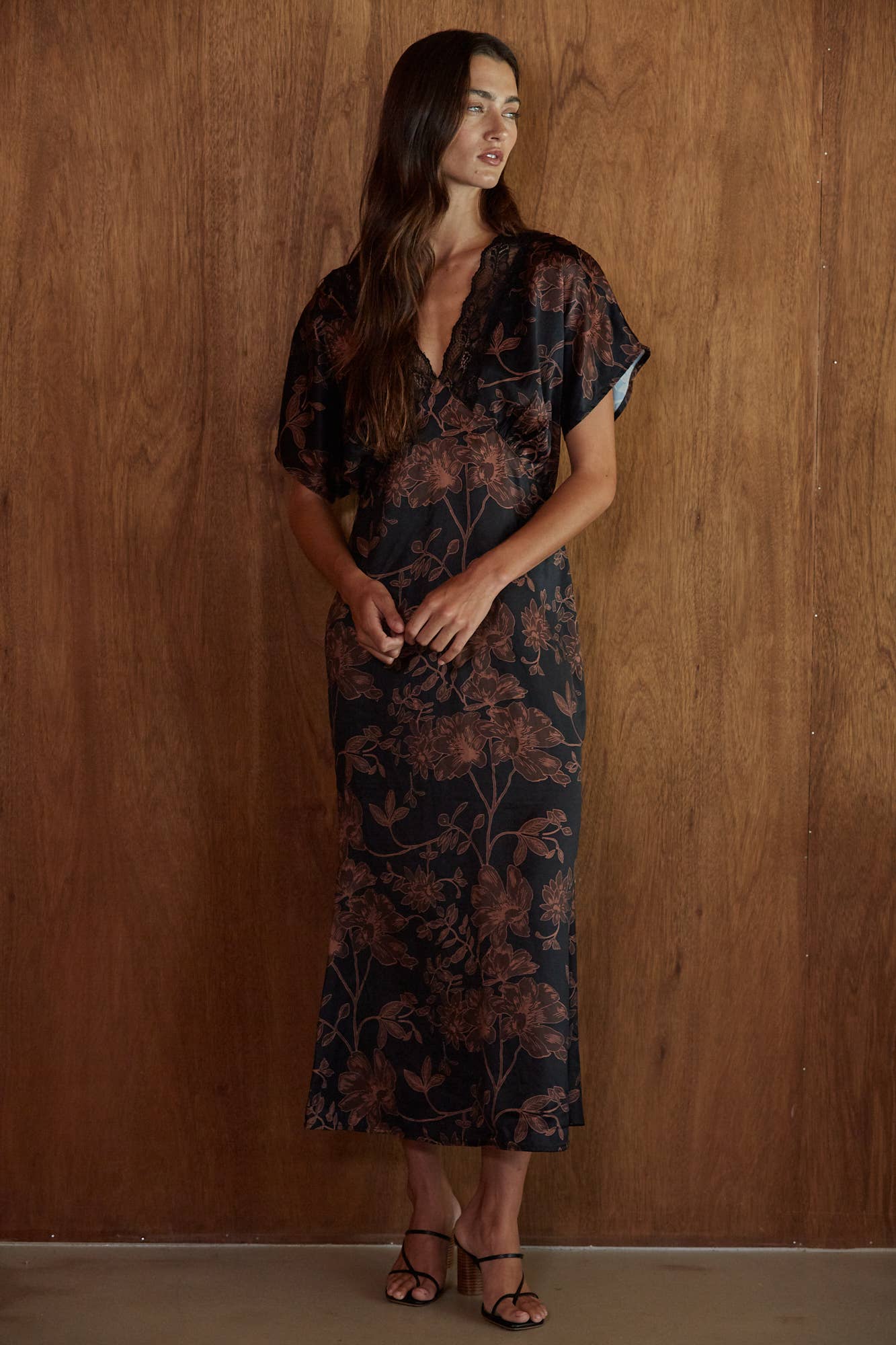 Lacey Floral Print Short Sleeve Midi- Fall Wedding Guest Dress