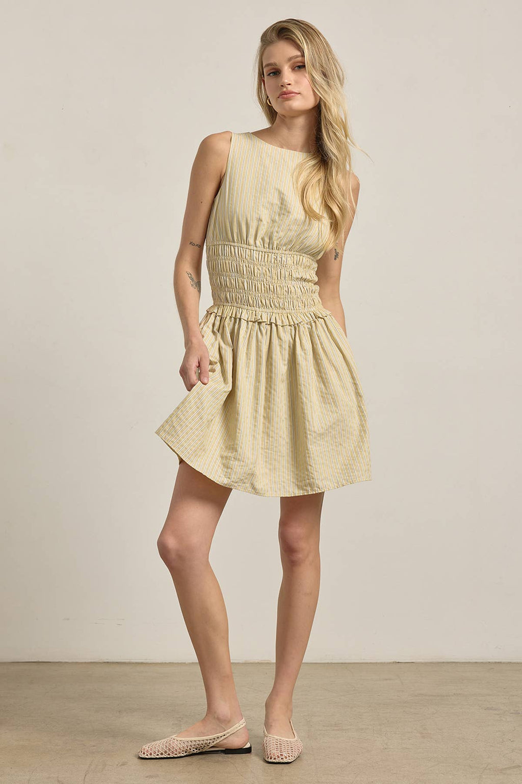 Cline Classic Pinstripe Yellow Mini Dress
