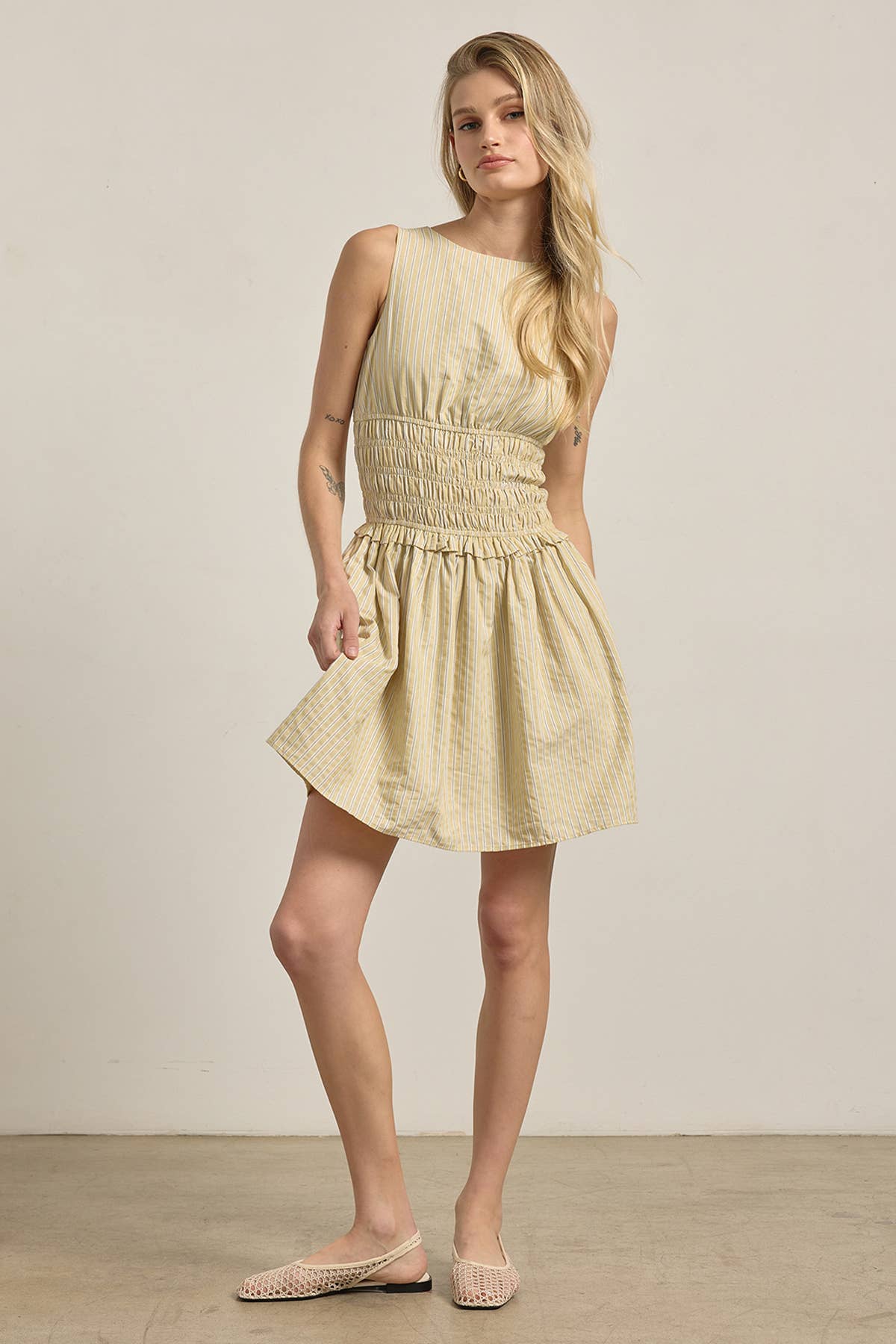 Cline Classic Pinstripe Yellow Mini Dress