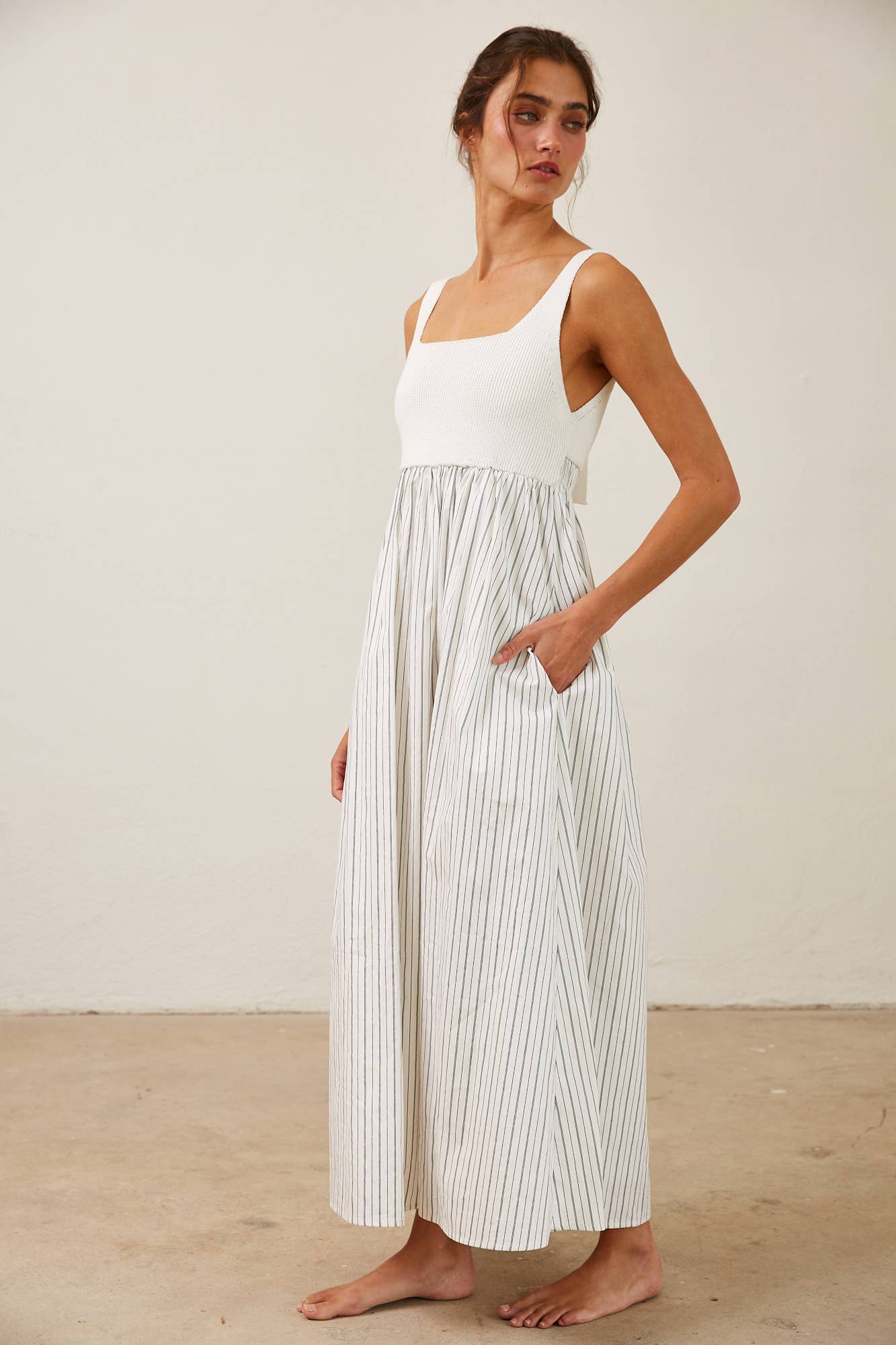 Isla Striped Ribbed Knit Bodice Maxi Dress