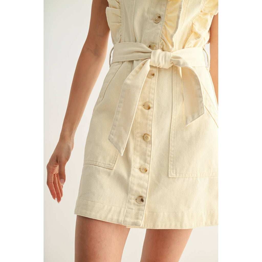 Camden Cream Denim Mini with Ruffle Detail