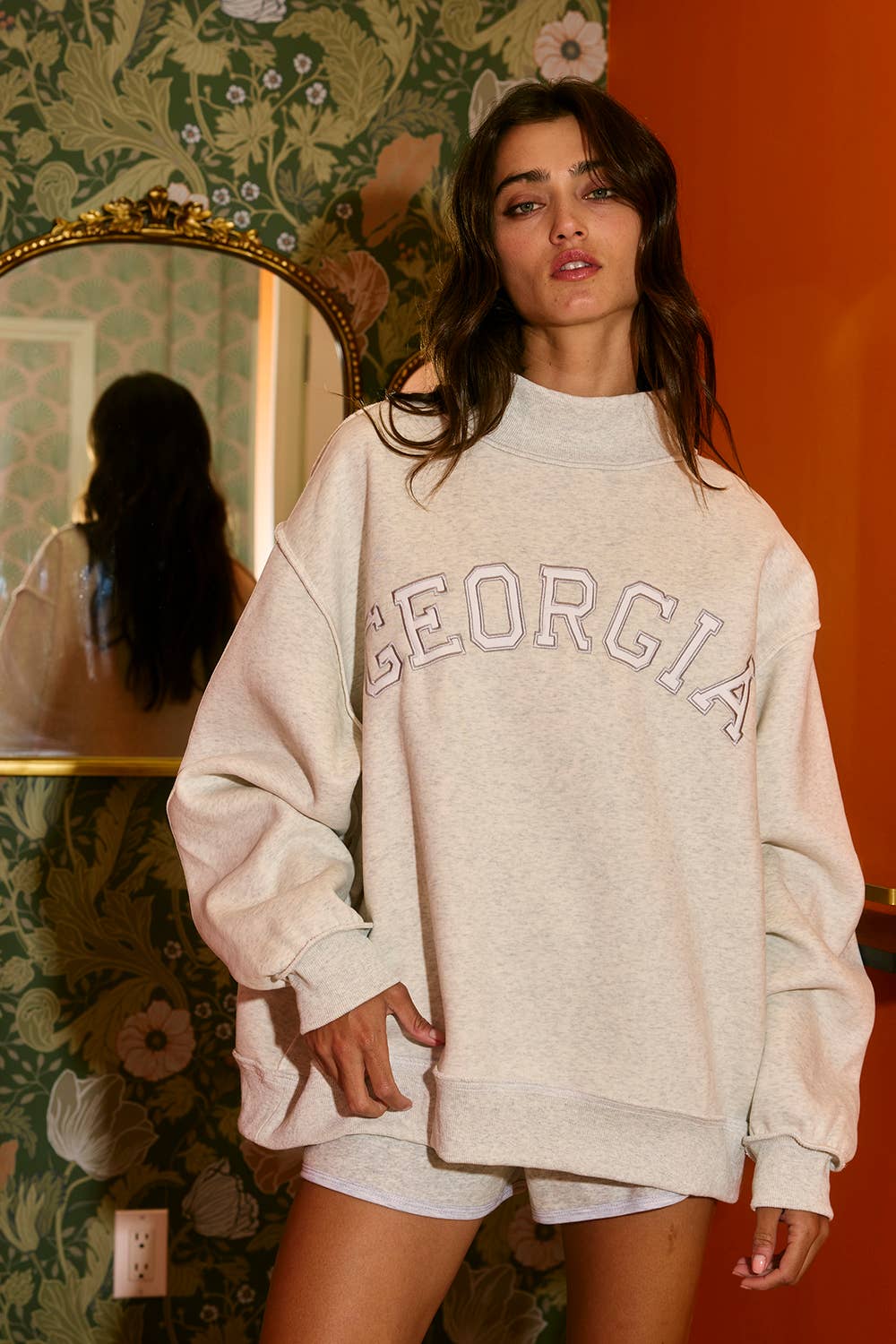 Georgia Embroidered Mock Neck Sweatshirt- preorder
