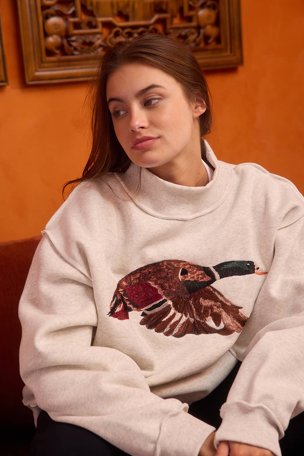 Mallard Embroidered Mock-Neck Sweatshirt