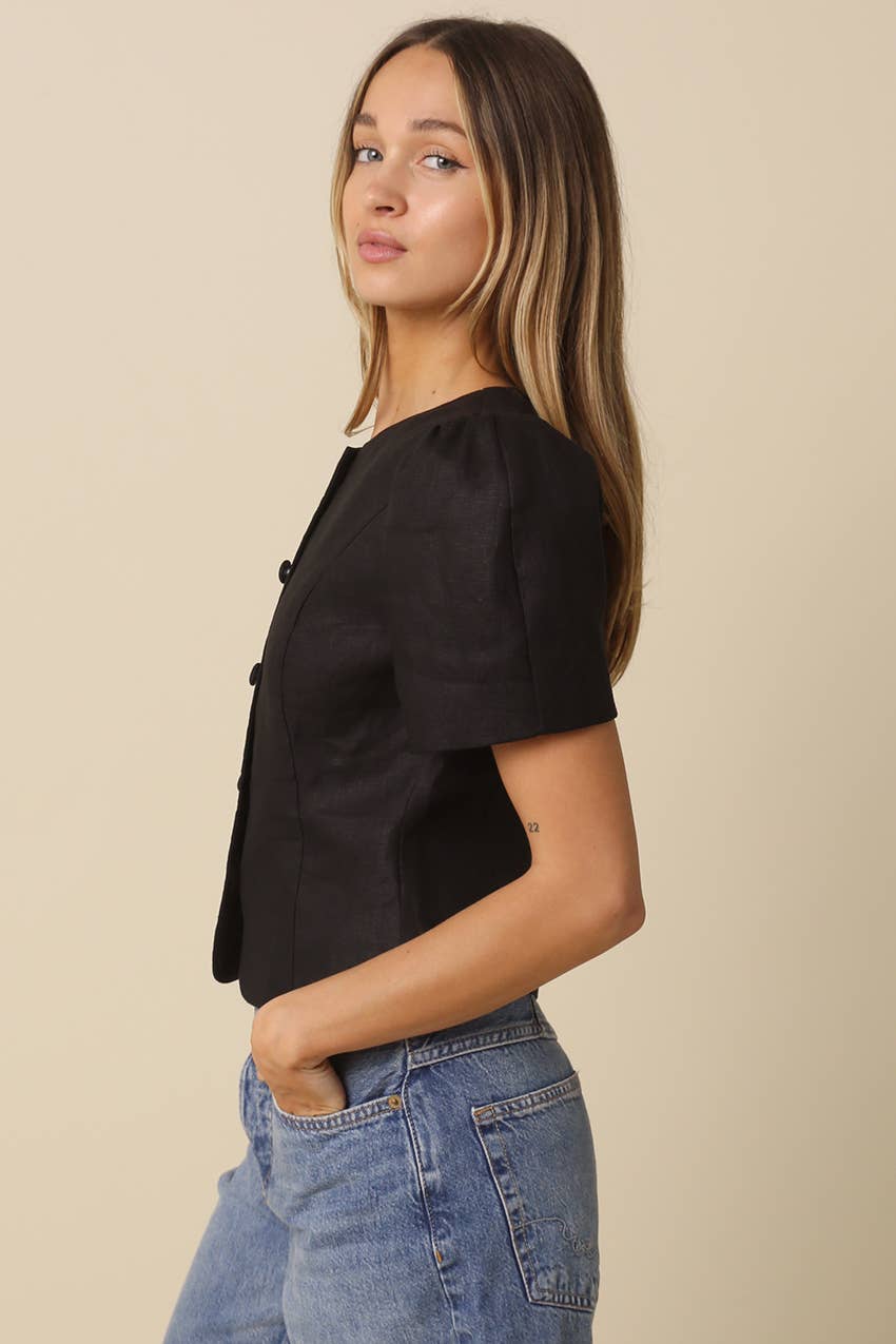 Ada Puff-Sleeve Button-Front Blouse