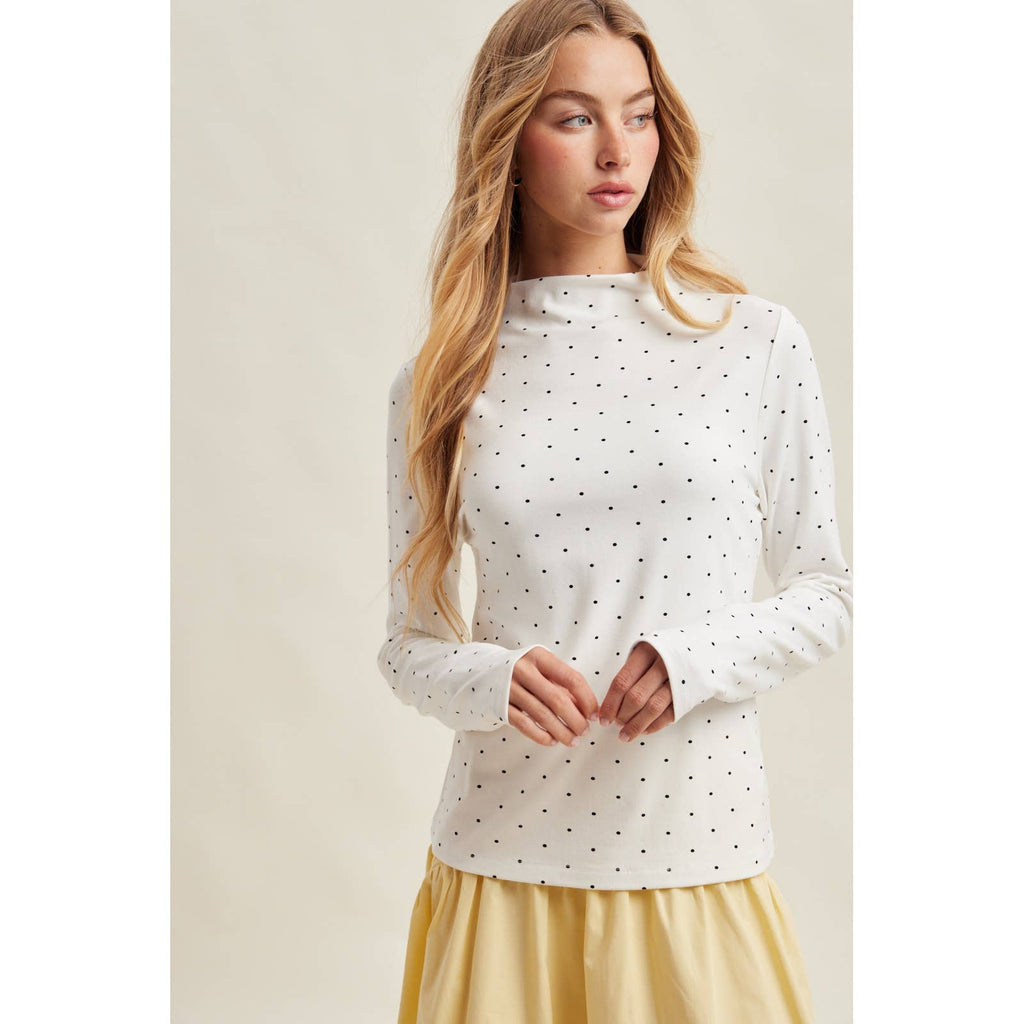 Eleanor Polka Dot Mock Neck Knit Long Sleeve Top
