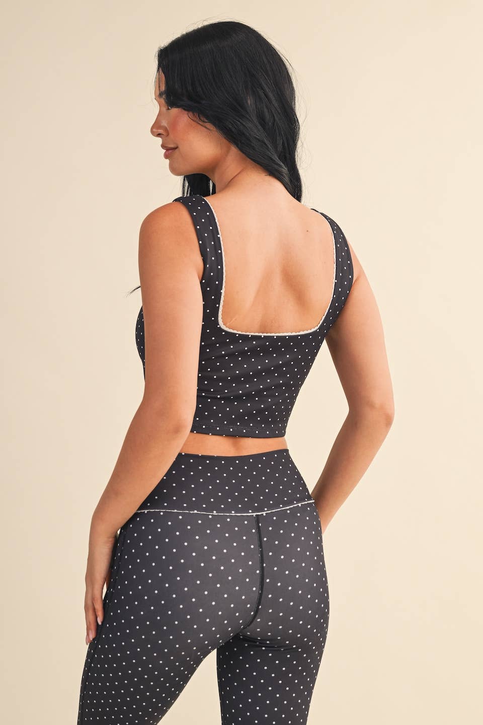 Polka Dot Print Crop Tank with Lace Trim