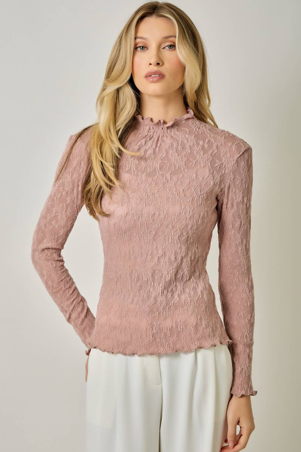Lettuce Edge Textured Knit Top