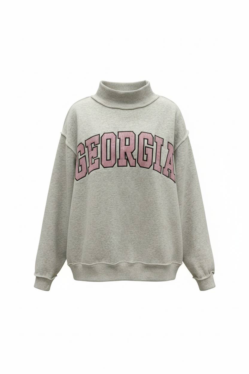 Georgia Pinstripe Embroidered Mock-neck Sweatshirts