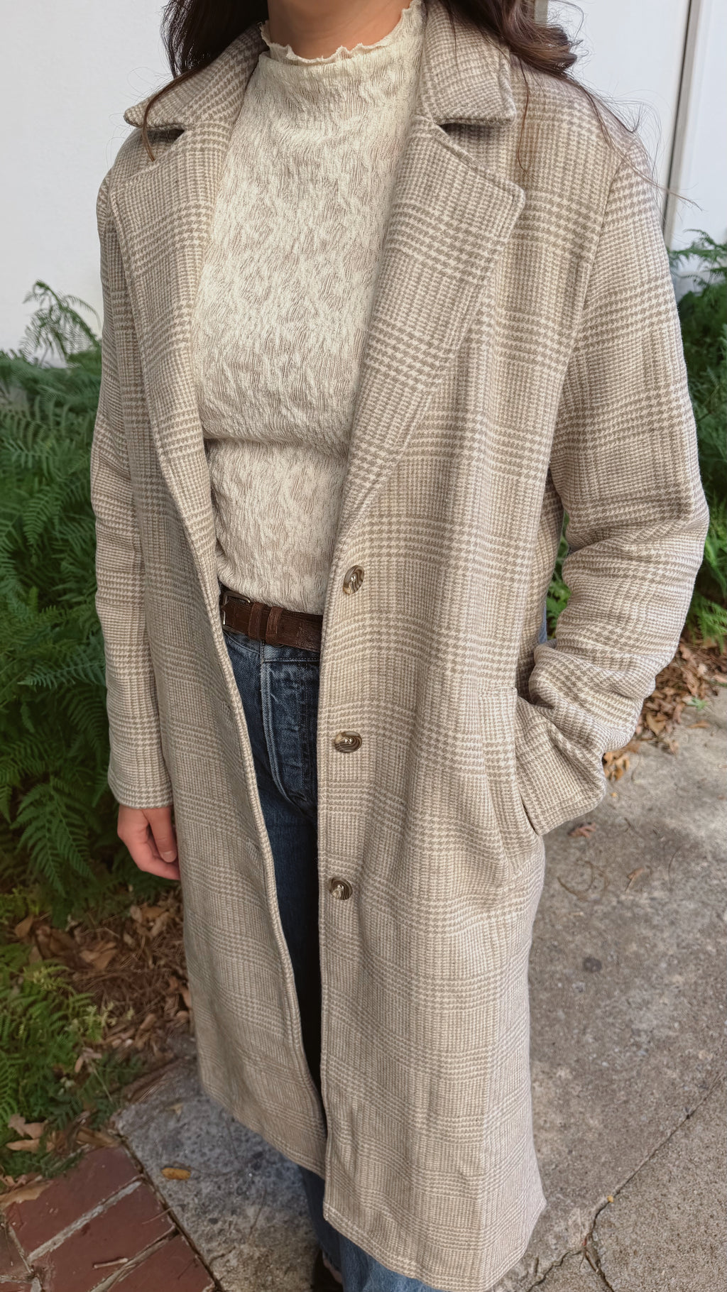 Hayes Houndstooth Plaid Long Coat
