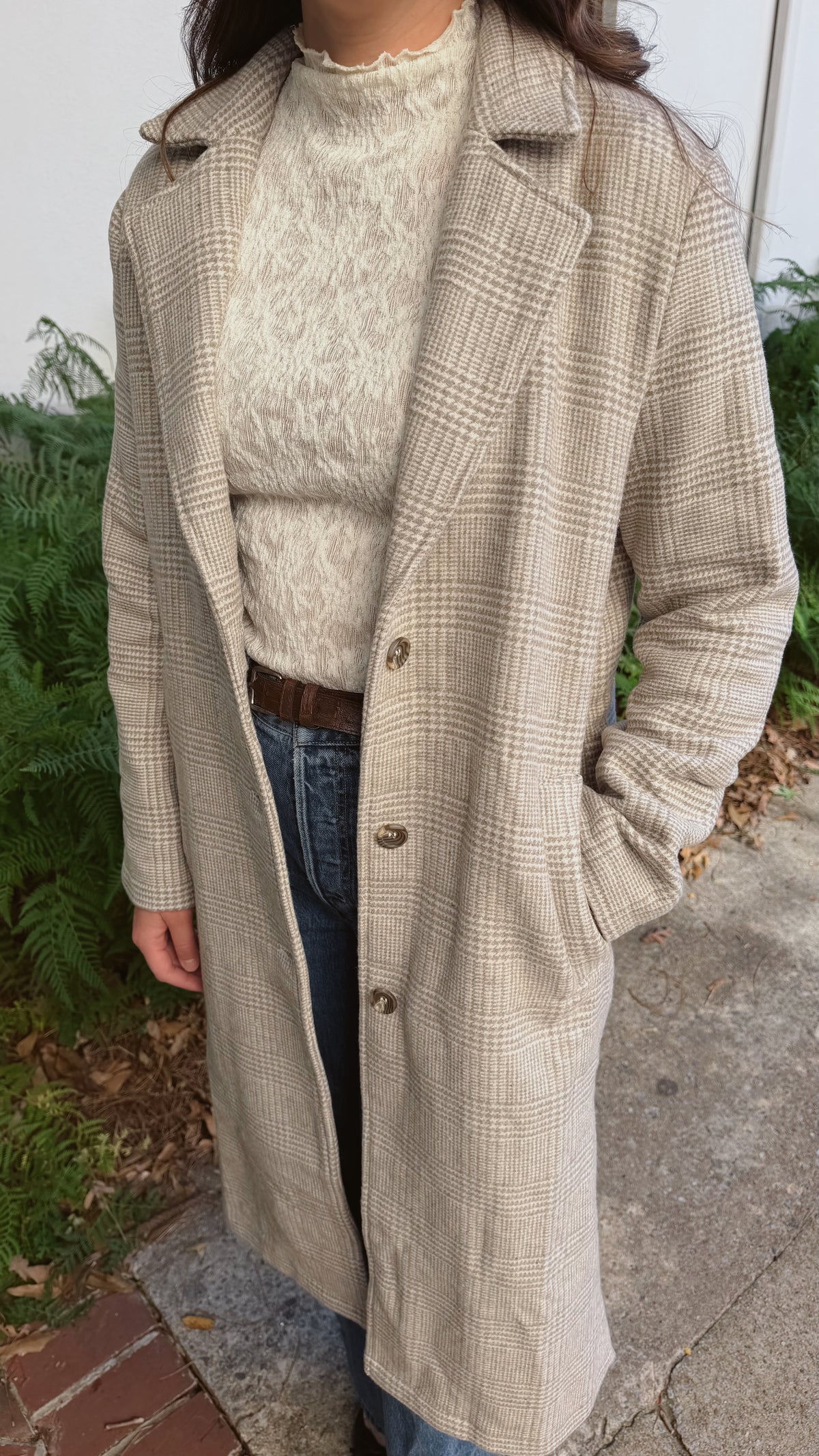 Hayes Houndstooth Plaid Long Coat