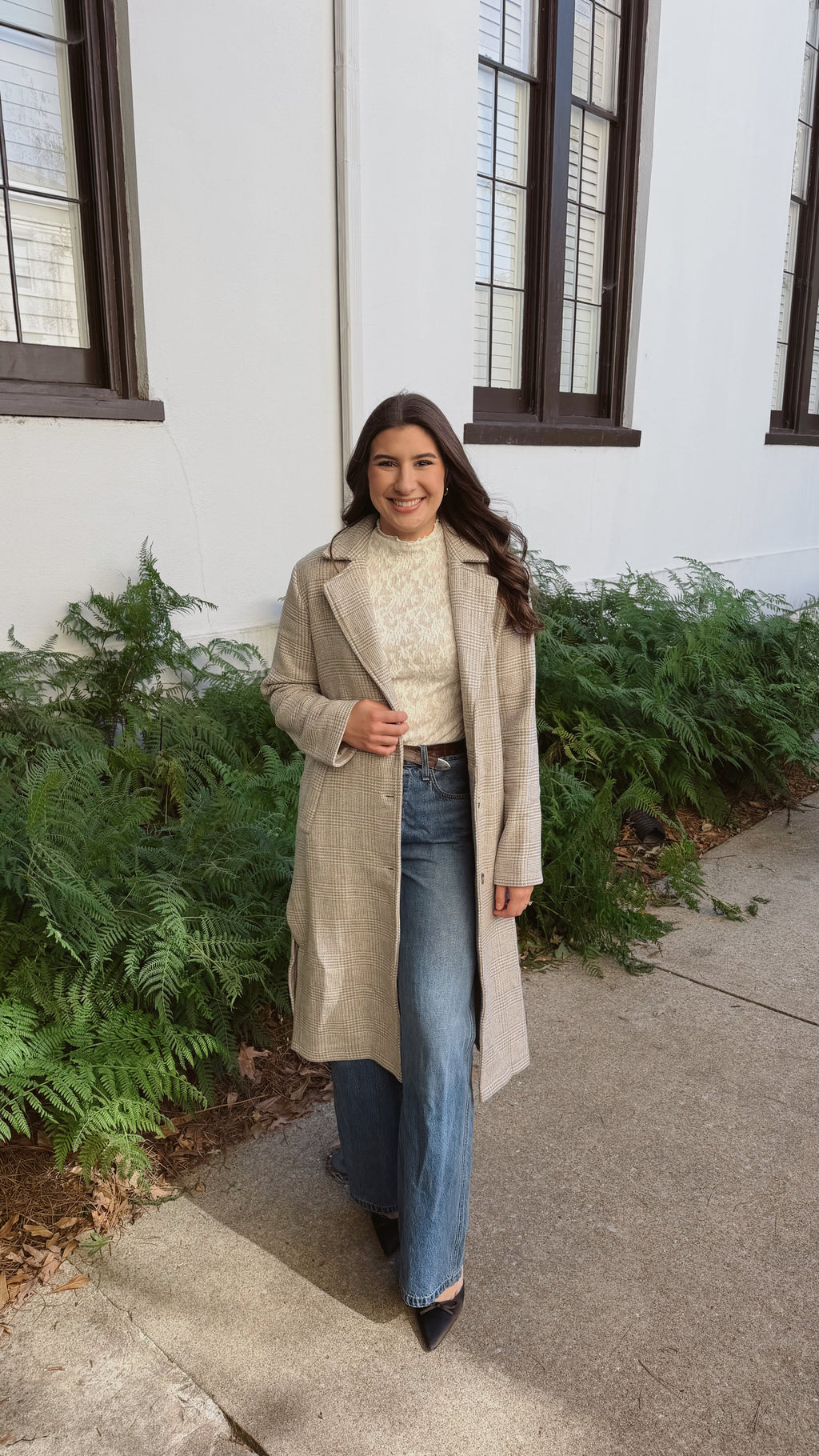 Hayes Houndstooth Plaid Long Coat
