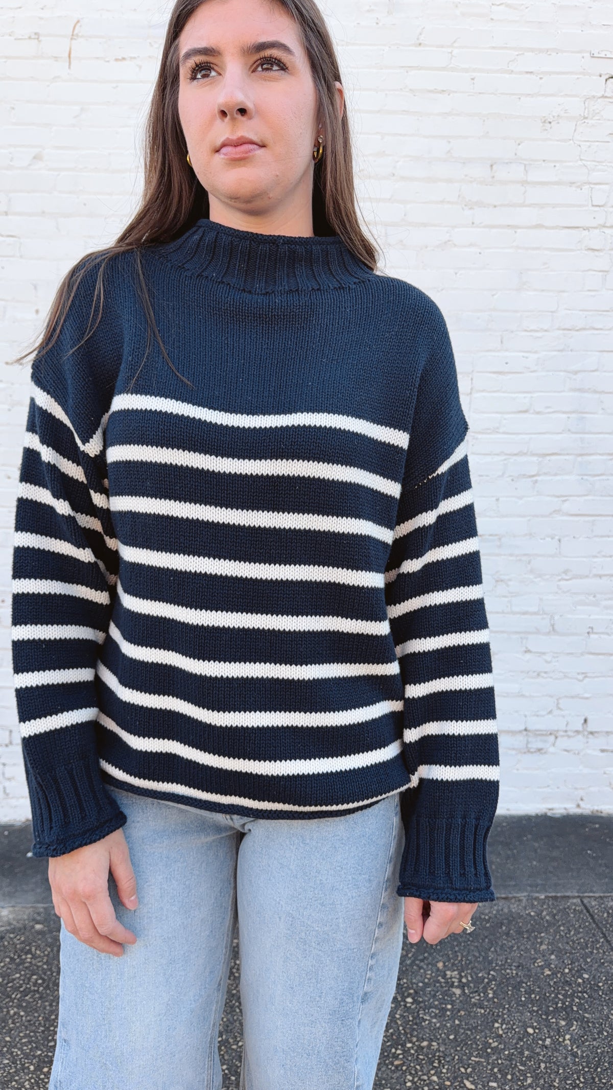 Skylar Cotton Rollneck Sweater- Navy
