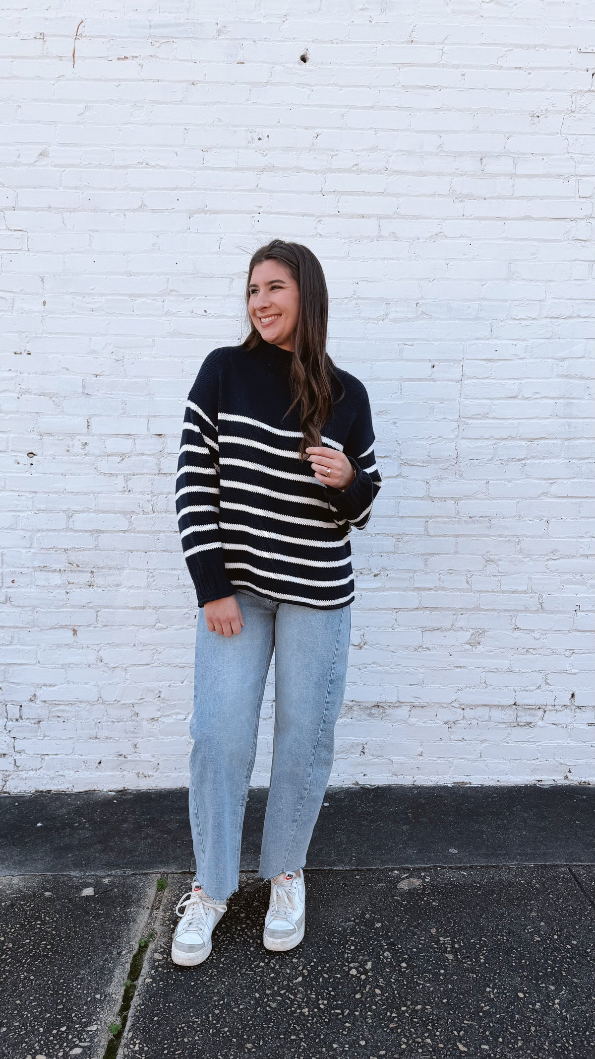 Skylar Cotton Rollneck Sweater- Navy