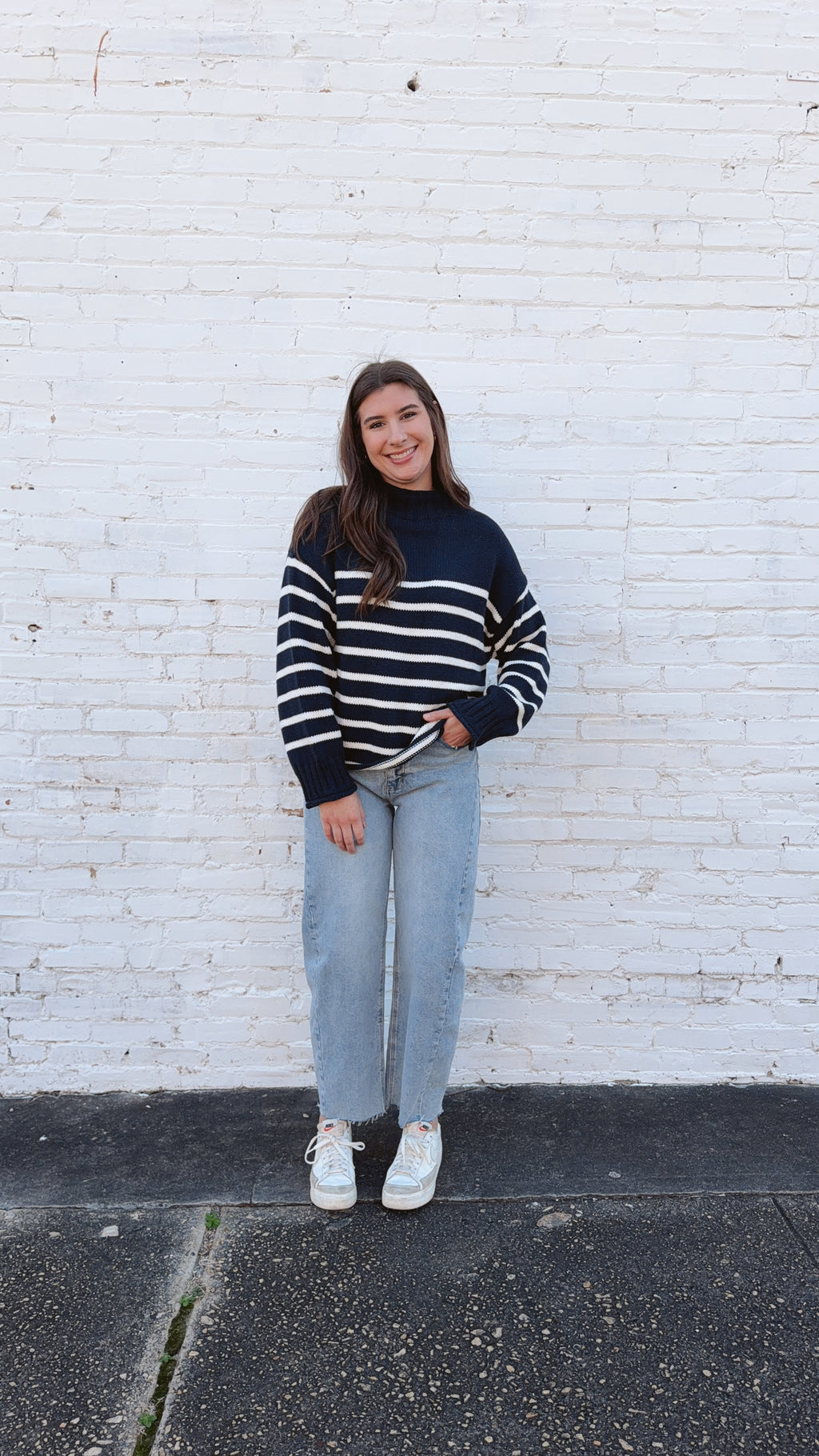 Skylar Cotton Rollneck Sweater- Navy