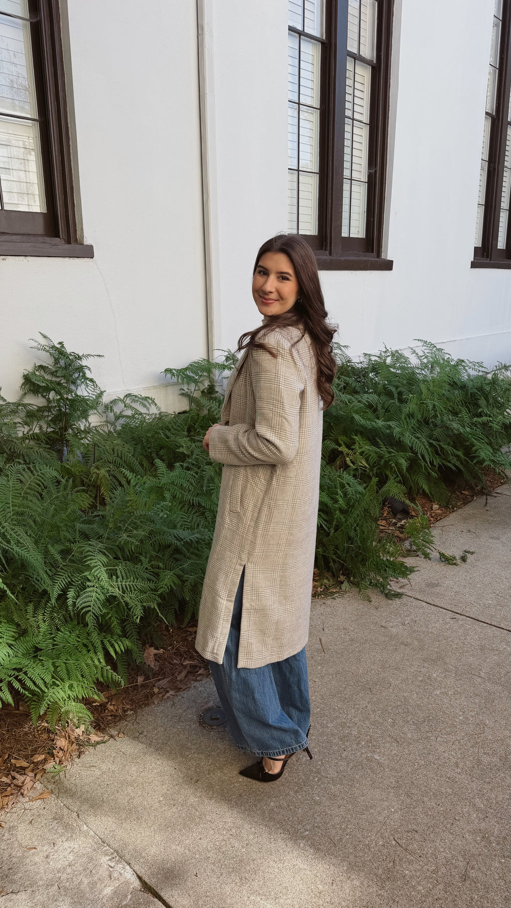 Hayes Houndstooth Plaid Long Coat