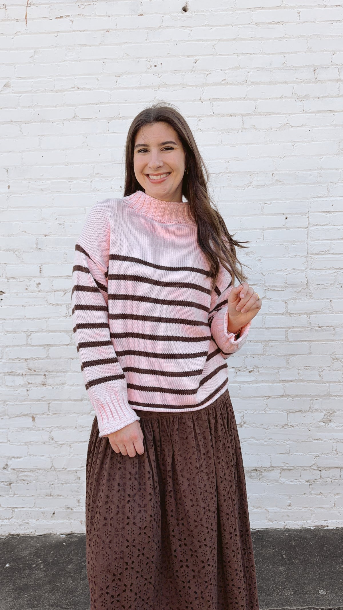 Skylar Cotton Striped Rollneck Sweater - Pink & Brown