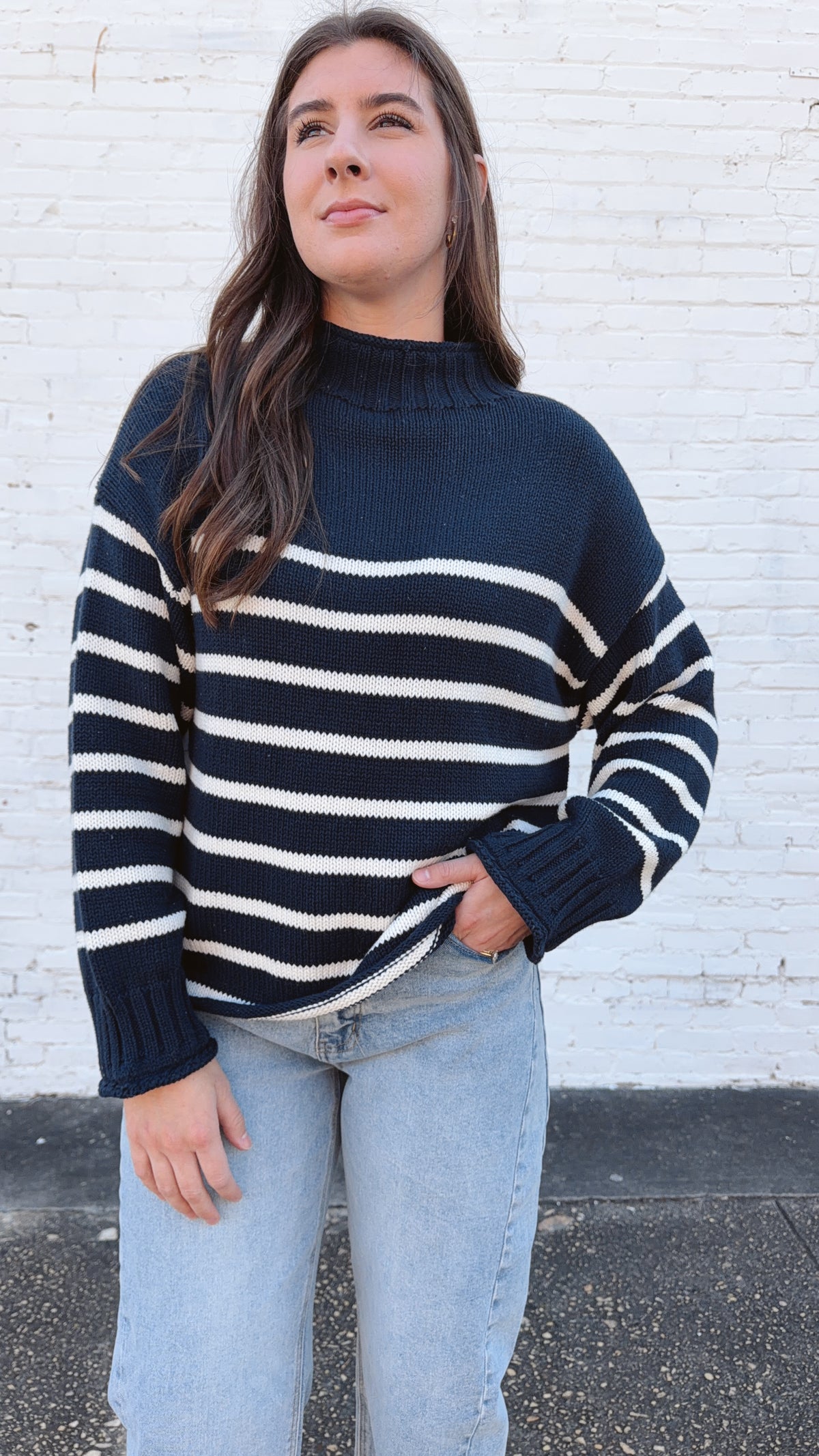 Skylar Cotton Rollneck Sweater- Navy