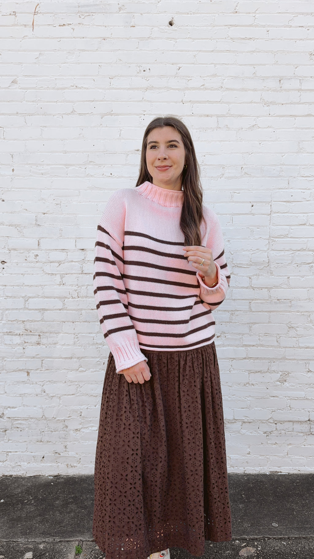 Skylar Cotton Striped Rollneck Sweater - Pink & Brown