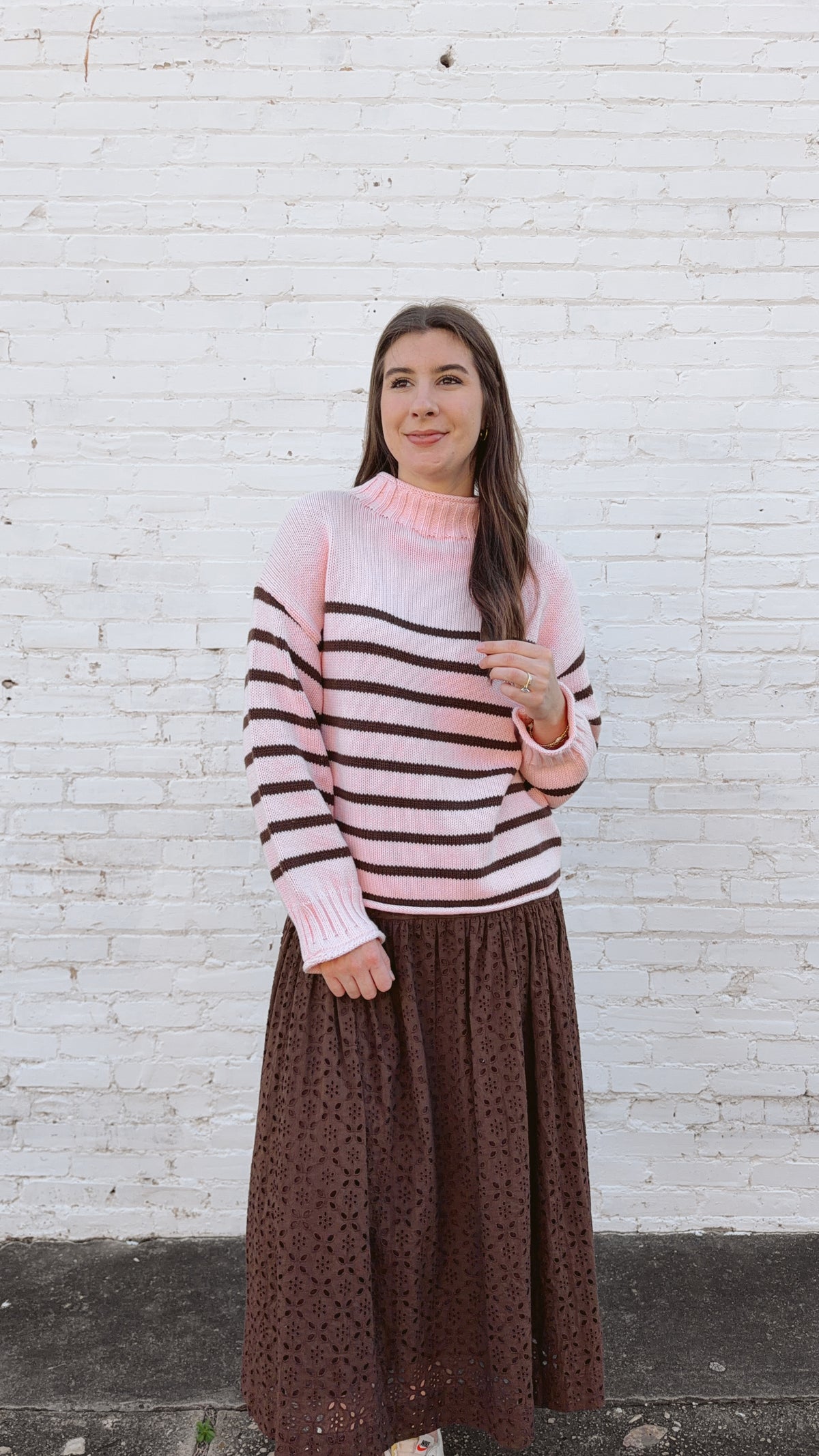 Skylar Cotton Striped Rollneck Sweater - Pink & Brown