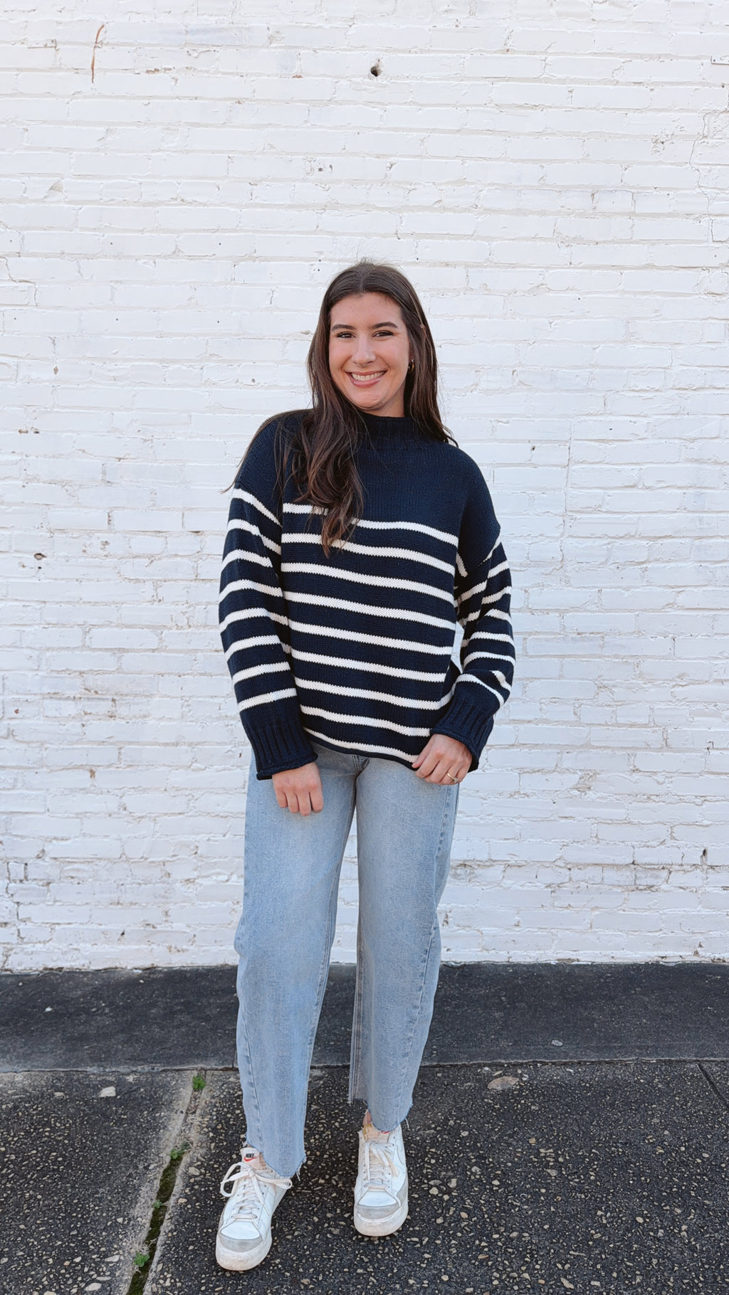 Skylar Cotton Rollneck Sweater- Navy