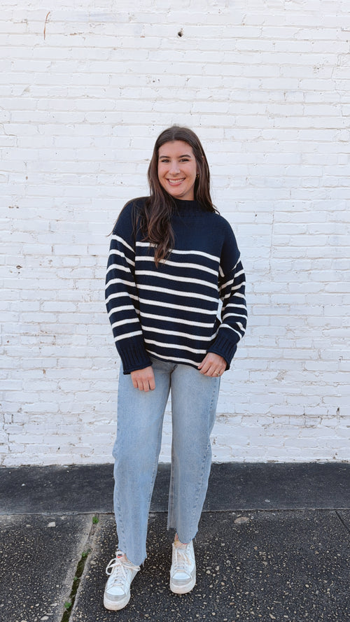 Skylar Cotton Rollneck Sweater- Navy