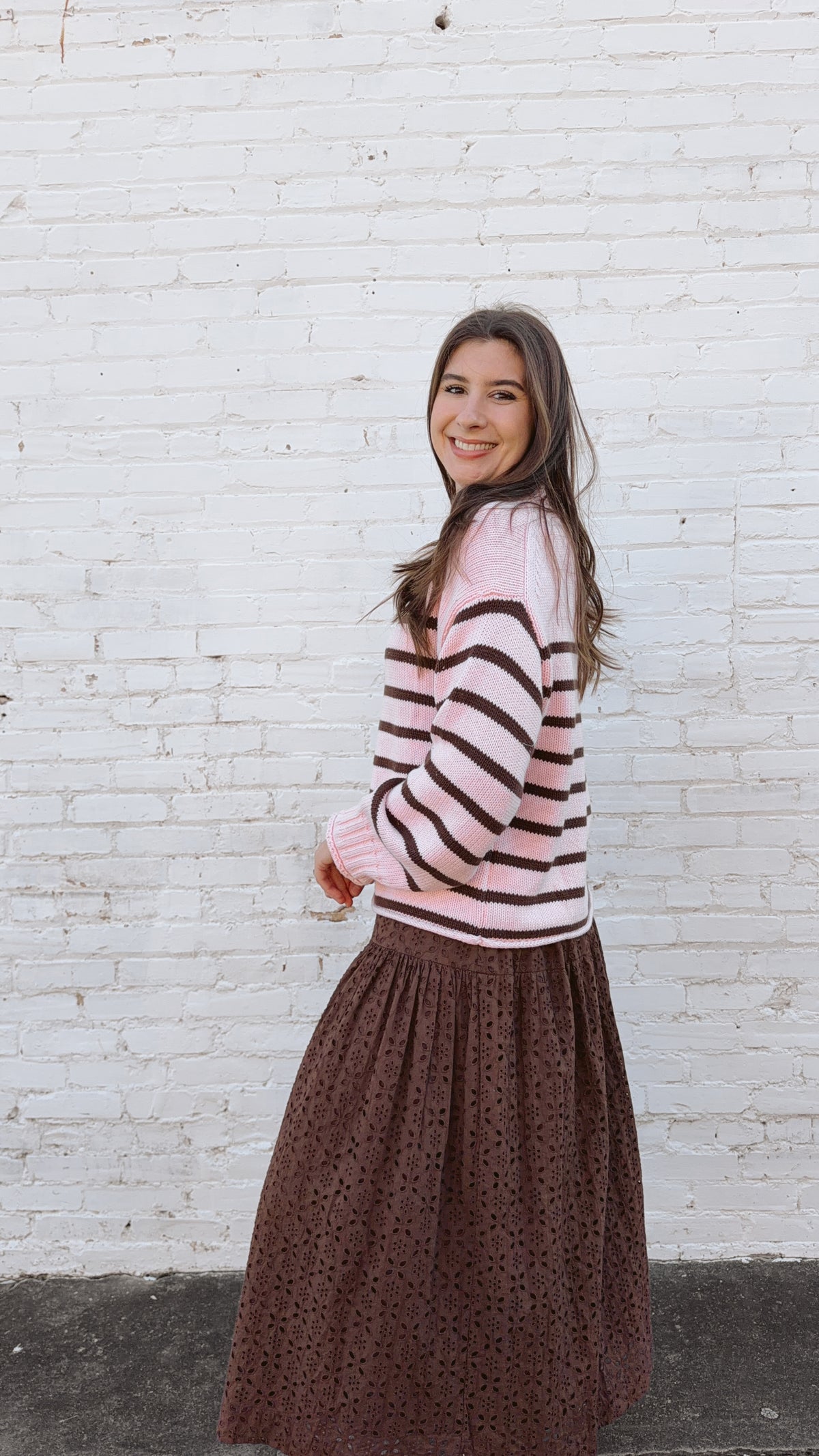 Skylar Cotton Striped Rollneck Sweater - Pink & Brown