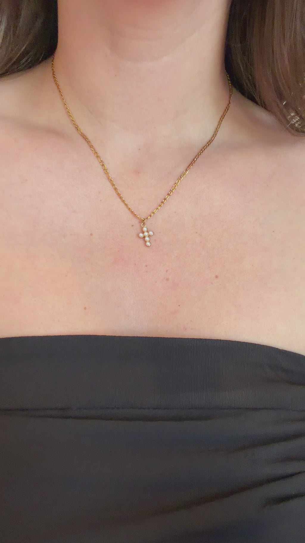 Dainty Pearl Cross Necklace